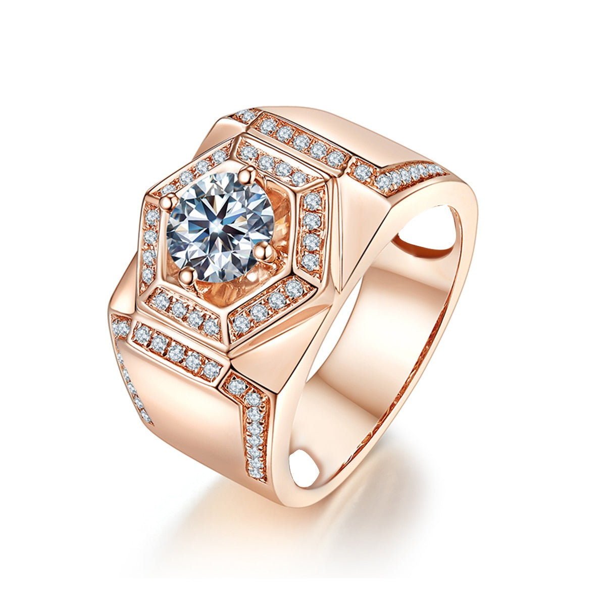 Trendy 1 Carat  Round Cut Moissanite Diamond Mens Rings 100% 925 Sterling Silver Luxury Wedding Rose Gold Plated Jewelry - Bekro's ART