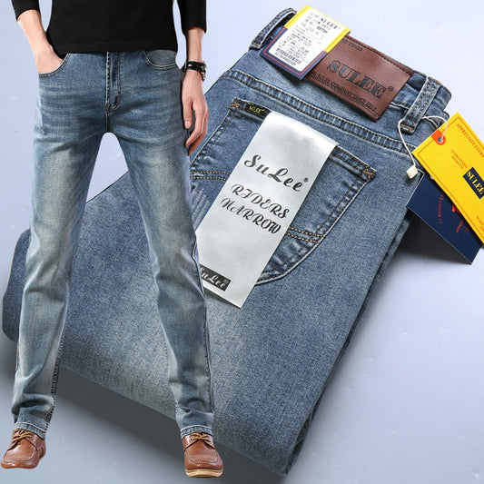 SULEE Brand Slim Fit New Men's Jeans Business Casual Elastic Comfort Straight Denim Pants Male High Quality Trousers - Bekro's ART
