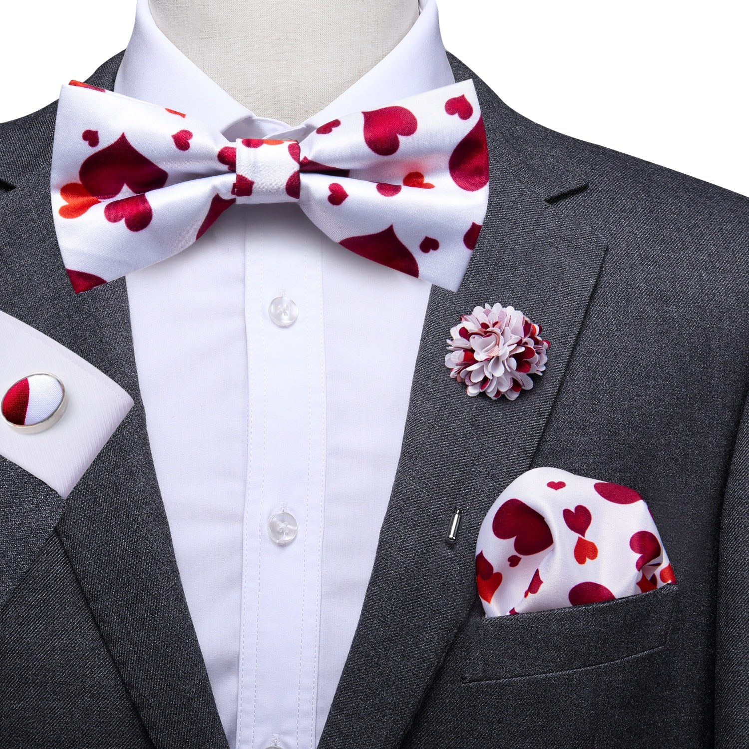 Hi-Tie Brand Silk Mens Bowtie Hankerchief Cufflinks Brooch Set Jacquard Butterfly Knot Bow Tie for Men Groomsman Wedding Gift - Bekro's ART