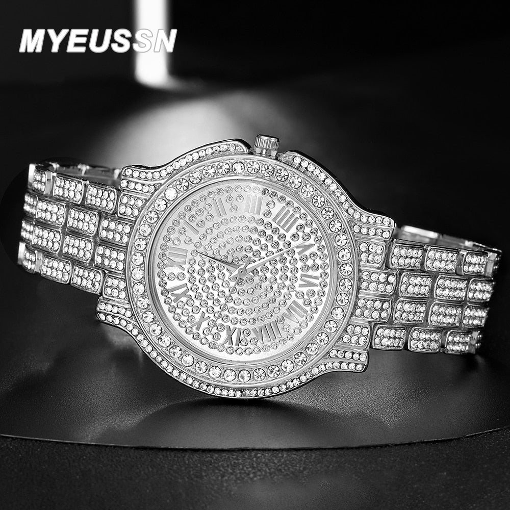 Men Watch Silver Color Iced Out Quartz Mens Watches Luxury Full Diamond Watch Man Hip Hop Iced Out Male Clock Punk Jewelry Gift - Bekro's ART