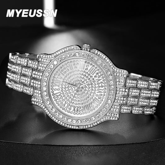 Men Watch Silver Color Iced Out Quartz Mens Watches Luxury Full Diamond Watch Man Hip Hop Iced Out Male Clock Punk Jewelry Gift - Bekro's ART