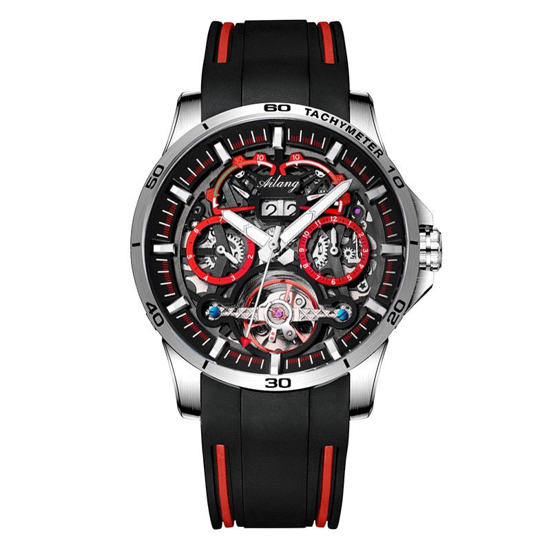 AILANG New  Fashion Design Men's Watch Watch Tourbillon Waterproof Automatic Mechanical Watches Red Rubber Strap For Men - Bekro's ART