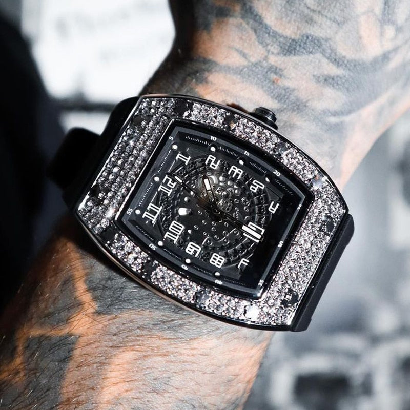 Big Men's Watch Hip Hop Rock Style Rubber Strap Watches For Man Calendar Waterproof IceOut Male Accessories Clock - Bekro's ART