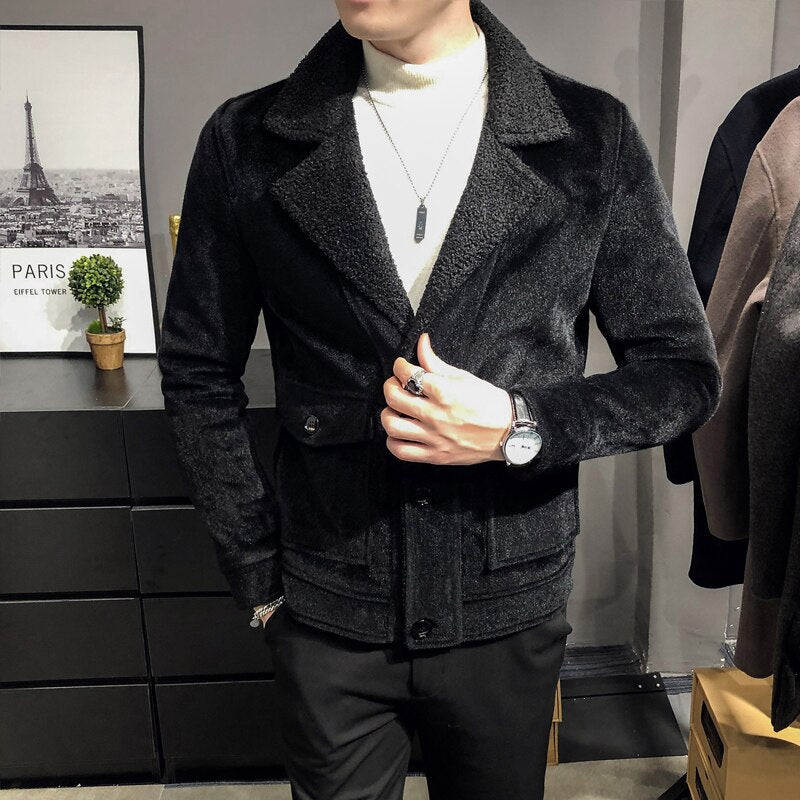 Winter Warm Fleece Jacket Men's New Fashion Solid Color Casual Thick Coat High-quality Fashion Men's Clothing Slim Woolen Coat - Bekro's ART