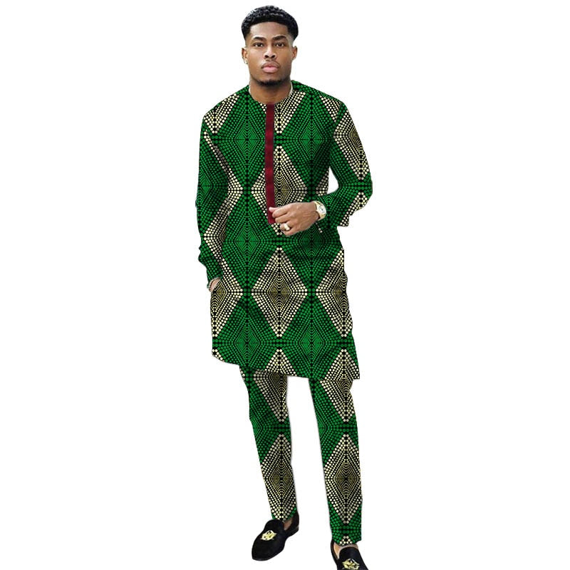 Nigerian Print Men Clothes Set Dashiki Shirts With Trousers Male Pant Suits Traditional Style African Pattern Wedding Wear - Bekro's ART
