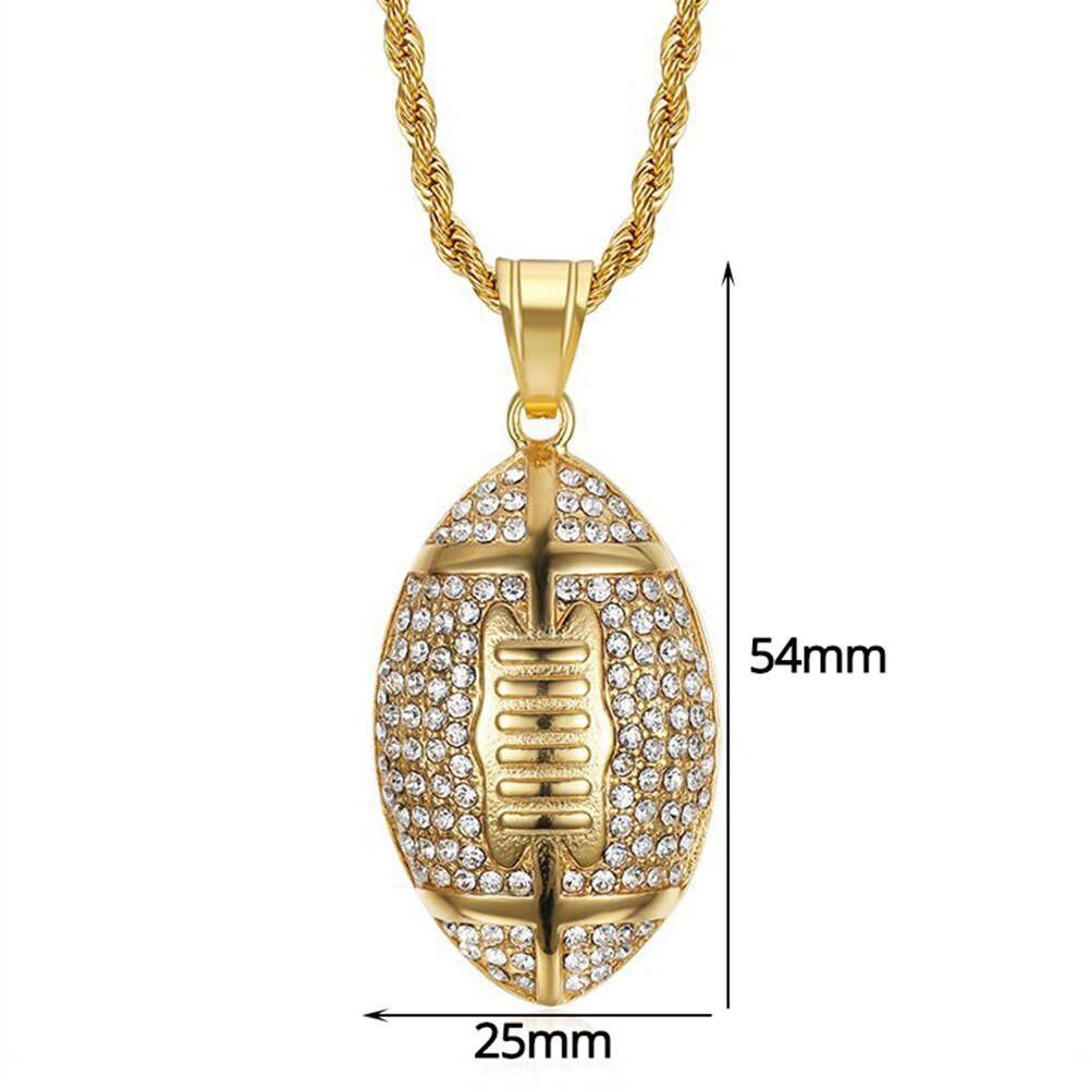 Football Pendant &amp; Chain Gold Color Iced Out Bling Necklace for Men Hip Hop Jewelry - Bekro's ART