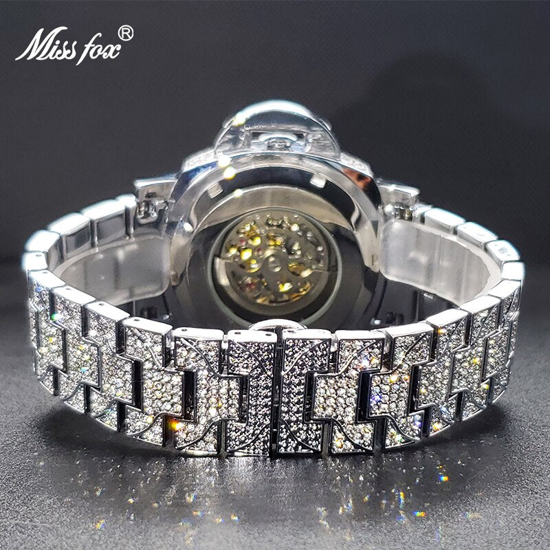 Mechanical Watch For Men Diamond Iced Hip Hop Automatic Watches Big Wrist Skeleton Movement Wristwatches Unique - Bekro's ART
