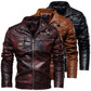 Motorcycle PU Leather Jacket Men Brand Clothing Winter Fleece Coat  Male Stand Collar Casual Windbreaker Sweatshirt With Zipper - Bekro's ART