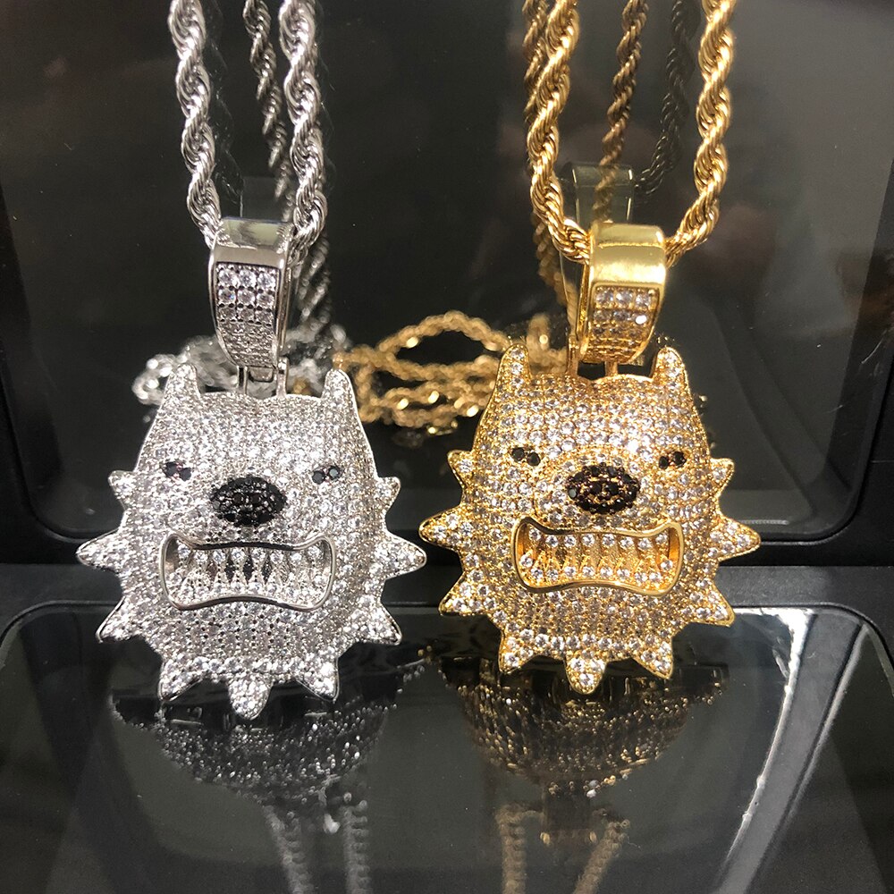 Dog Iced Out Pendants Necklace Bling Zirconia HIP HOP Necklaces For Men Jewelry Gifts Free Shipping - Bekro's ART