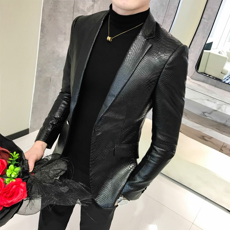 Men's Leather Jacket Business Fashion Leather Jacket High Quality Pure Color Casual Slim Brand Simulation Leather Jacket - Bekro's ART