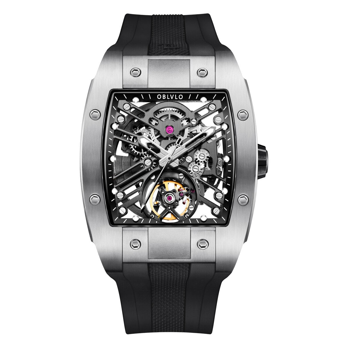 OBLVLO Top Watch Brand Sport Watch For Man Square Skeleton Watch Steel Automatic Mechanical Watch Rubber Strap Watches EM-ST - Bekro's ART
