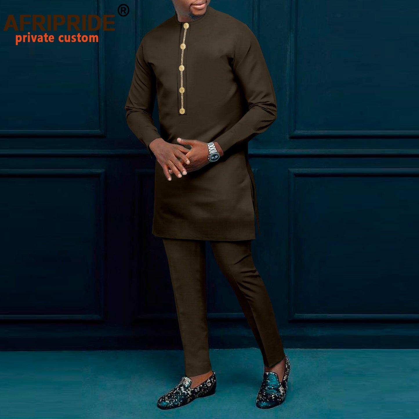 Men African Suits Shirts and Trouser 2 Piece Set Bazin Riche Long Sleeve Attire Dashiki Clothes - Bekro's ART
