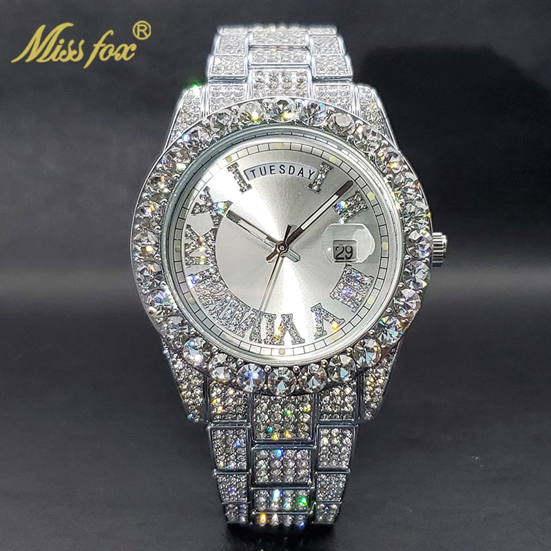 Men's Watches Adjust Date Day Stylish Hip Hop Rapper Style Diamond Watch For Man Waterproof Cool Trendy Accessorice New In - Bekro's ART