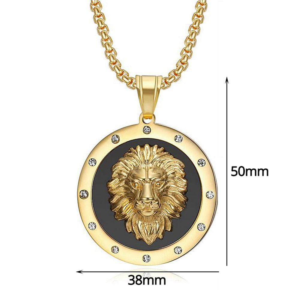 Hip Hop Iced Out Lion Head Pendant Necklace Male Gold Color  Chains For Men Round Animal Jewelry - Bekro's ART