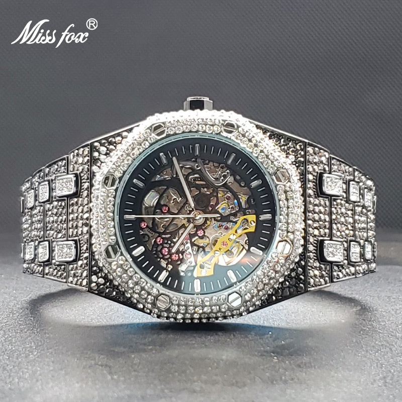 Mechanical Watches For Men Full Diamond Hip Hop Luxury Big Wrist Men's Automatic Watch Waterproof Tourbillon Movement Hand Clock - Bekro's ART