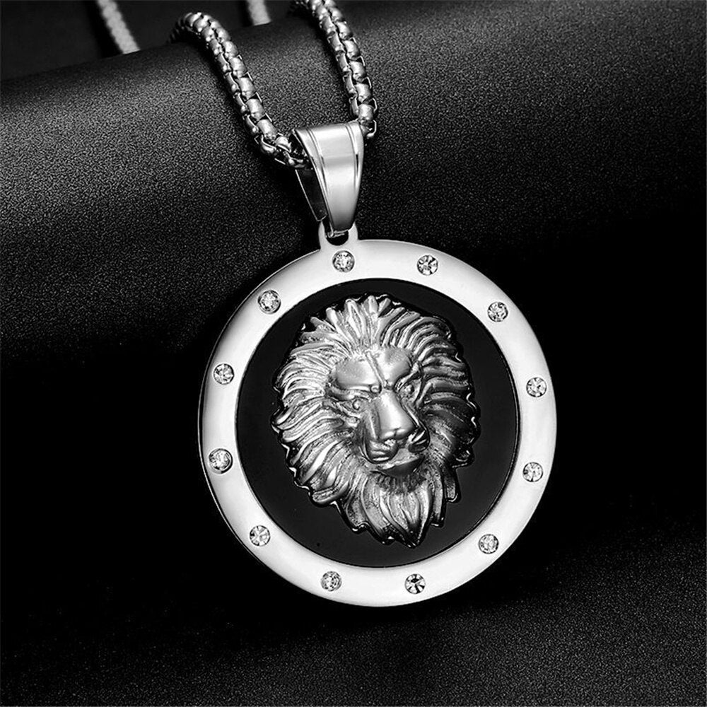 Hip Hop Iced Out Lion Head Pendant Necklace Male Gold Color  Chains For Men Round Animal Jewelry - Bekro's ART