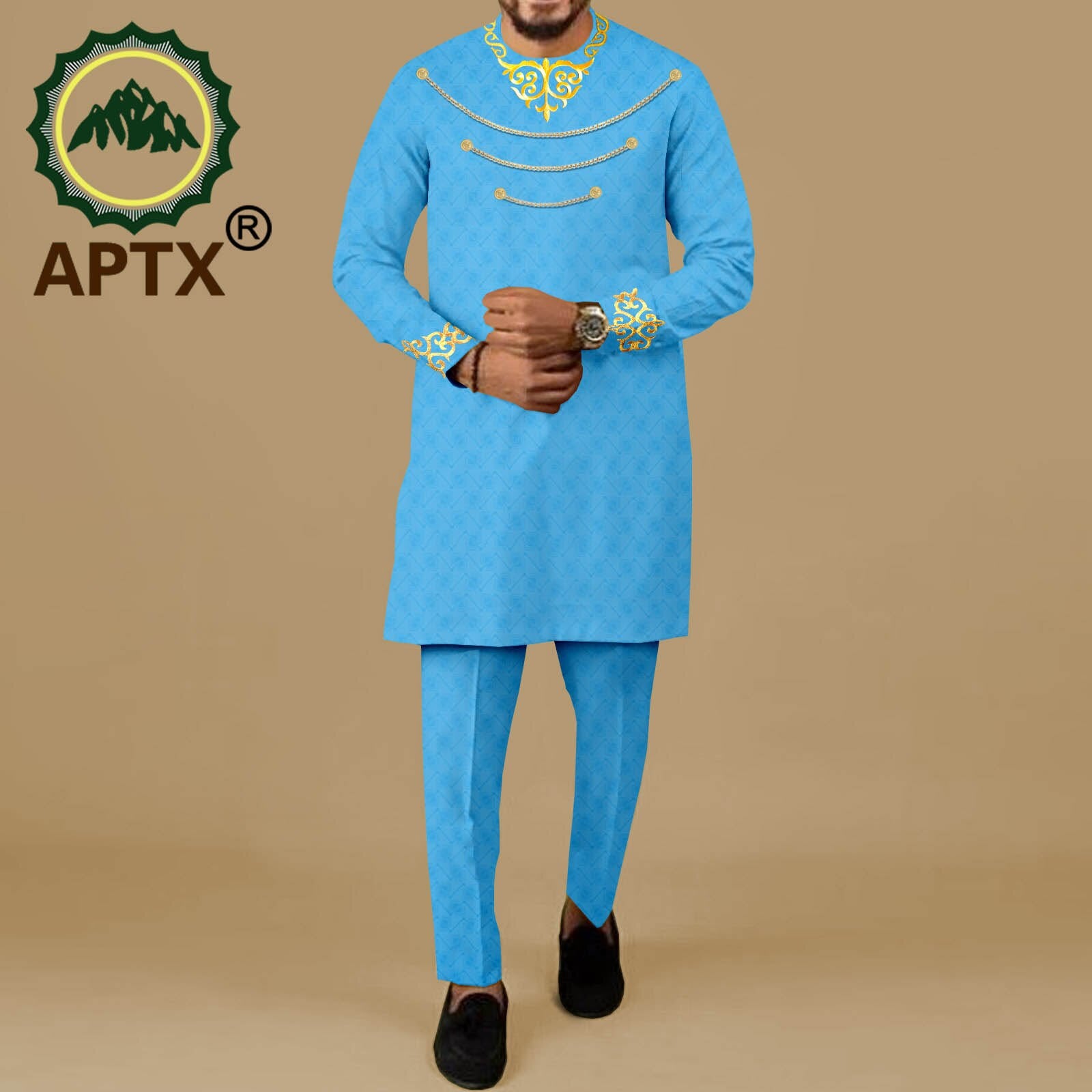 New Fashion African Men's Embroidered Shirt and Trousers 2-piece Set Festival Bazin Riche Wedding Evening Clothes A2216026 - Bekro's ART