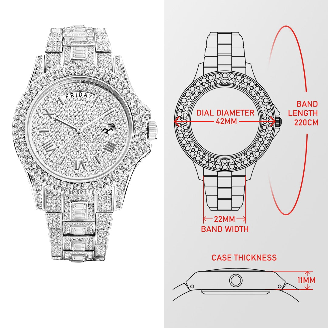 Relogio Masculino Luxury MISSFOX Ice Out Diamond Watch Multifunction Day Date Adjust Calendar Quartz Watches For Men Droshipping - Bekro's ART