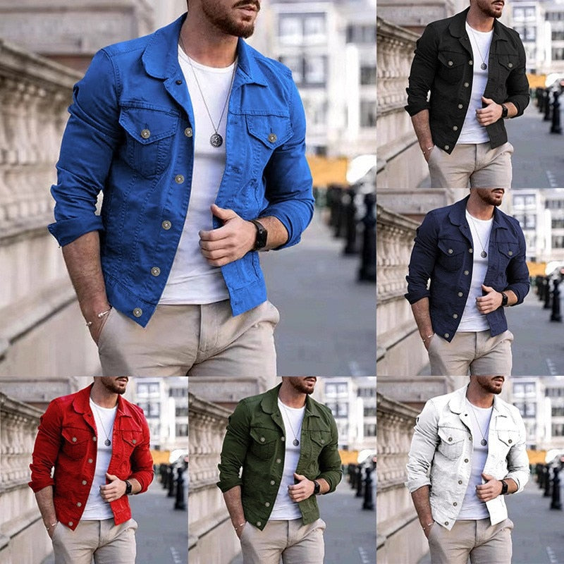 Autumn  Winter New Male jeans jackets Pure Color Cowboy Simple Men's Leisure Short Denim Jacket - Bekro's ART