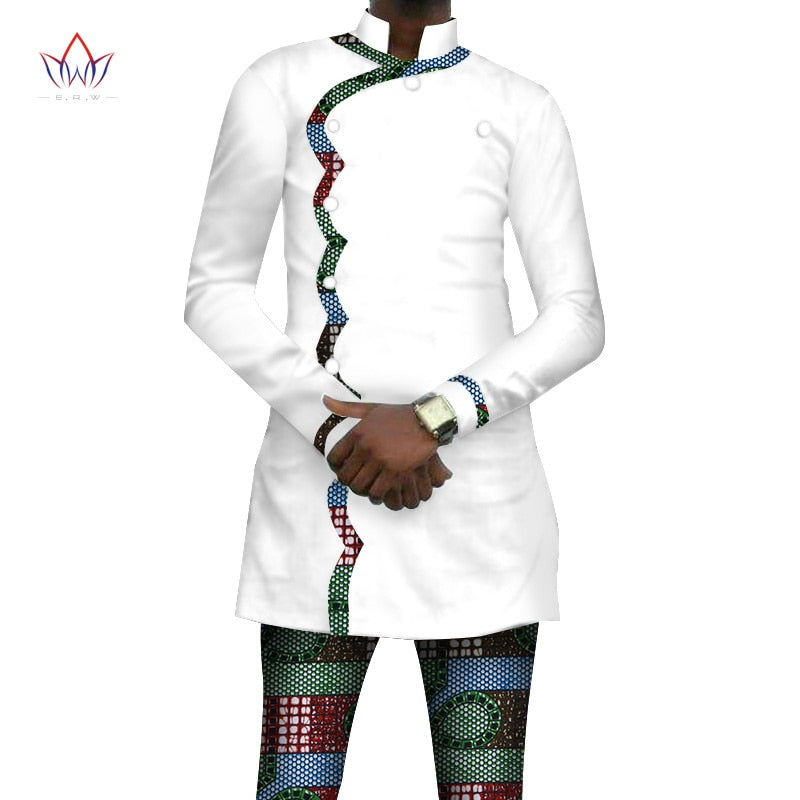 Bazin Riche African Print Africa Style Button Top and Pants Sets Ankara Clothes 2 Pieces Pant Sets Mens African Clothing WYN408 - Bekro's ART