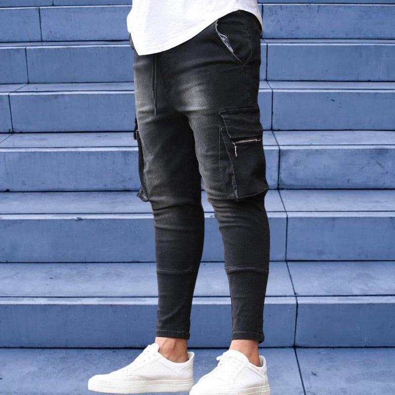 New Men's Slim Fit Stretch Jeans Casual Fashion Multi Pocket Denim Trousers Everyday Men's Jeans Street Work Hip Hop Pants - Bekro's ART