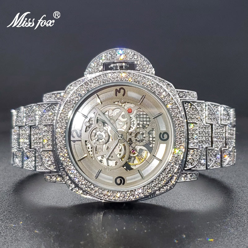 Mechanical Watch For Men Diamond Iced Hip Hop Automatic Watches Big Wrist Skeleton Movement Wristwatches Unique - Bekro's ART