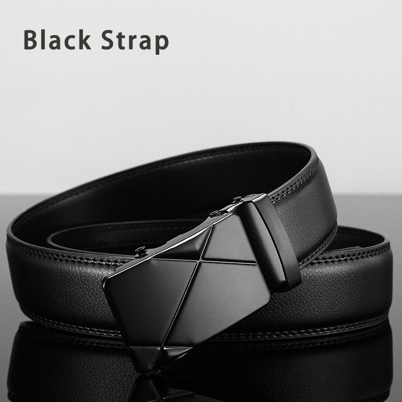Men Leather Belt Metal Automatic Buckle Brand High Quality Luxury Belts for Men Famous Work Business Black Cowskin PU Strap - Bekro's ART
