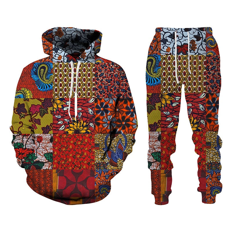 Folk custom 3d Print Hoodies Trousers Suits Men Tracksuit 2pc Sets Long Sleeve Ethnic Style African Danshiki Mens Clothes - Bekro's ART
