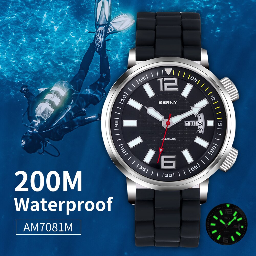Men Diver Watch Automatic Self Wind 200m Waterproof Sapphire Diving Men Mechanical Wristwatch Citizen 8205 Sport Watch for Men - Bekro's ART