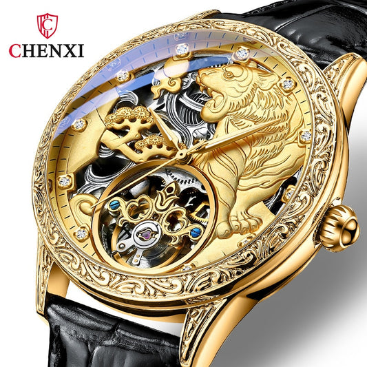 Luxury Style Men Automatic Mechanical Watch Gift for Lover Leather Strap Male Wristwatch Top Fashion Brand CHENXI 3ATMWaterproof - Bekro's ART
