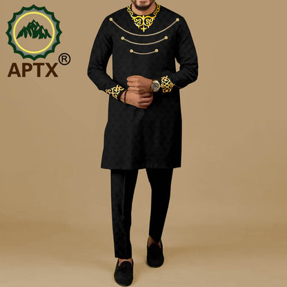 New Fashion African Men's Embroidered Shirt and Trousers 2-piece Set Festival Bazin Riche Wedding Evening Clothes A2216026 - Bekro's ART