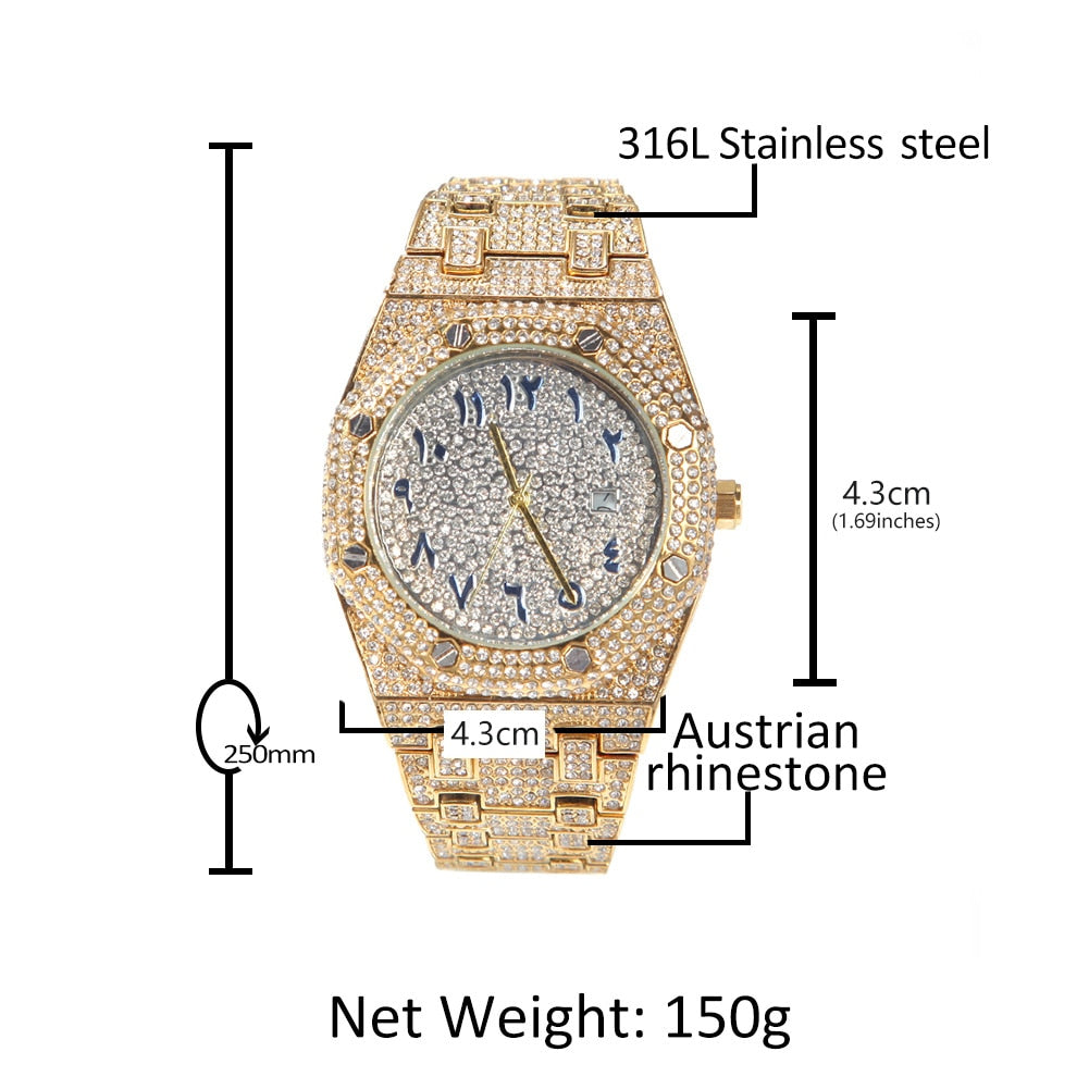 UWIN Hip Hop  Wristwatches for Men Full Iced Out Stones Fashion Luxury Zircon Quartz Square Watches for Gift - Bekro's ART