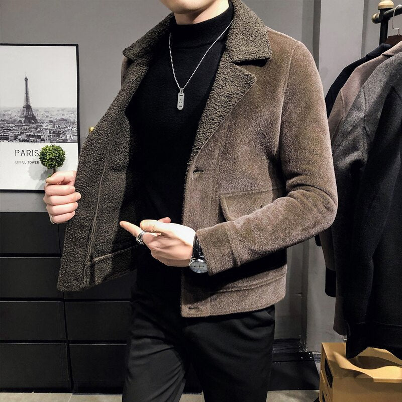 Winter Warm Fleece Jacket Men's New Fashion Solid Color Casual Thick Coat High-quality Fashion Men's Clothing Slim Woolen Coat - Bekro's ART
