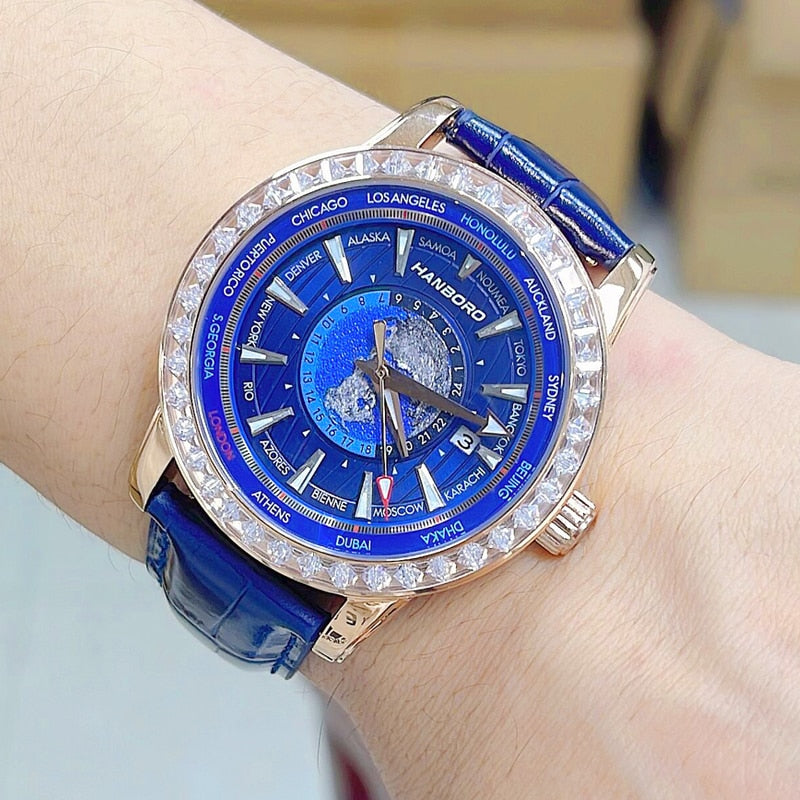 HANBORO new design Mens Automatic watch top brand luxury Man Watches luminous Business mechanical watch Leather strap Wristwatch - Bekro's ART