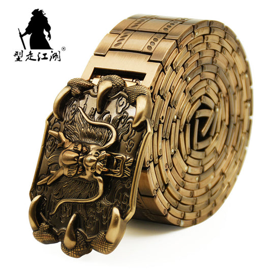Men's belt  Belt Retro Dragon metal Belt Gold Color Charm Belt Hip Hop Punk Strap self-defense luxury Belt male - Bekro's ART
