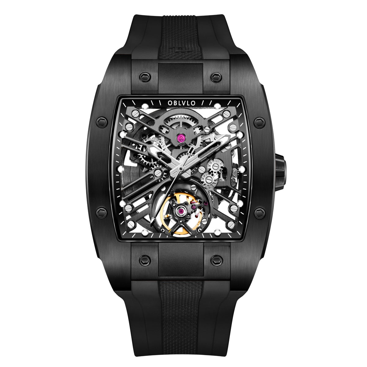 OBLVLO Top Watch Brand Sport Watch For Man Square Skeleton Watch Steel Automatic Mechanical Watch Rubber Strap Watches EM-ST - Bekro's ART