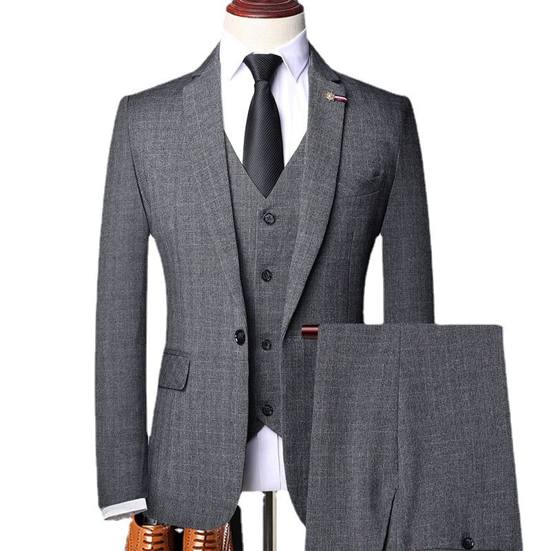 Jacket Vest Pants Retro Gentleman Classic Fashion Plaid Mens Formal Business Slim Suit 3Pces Set Groom Wedding Dress - Bekro's ART