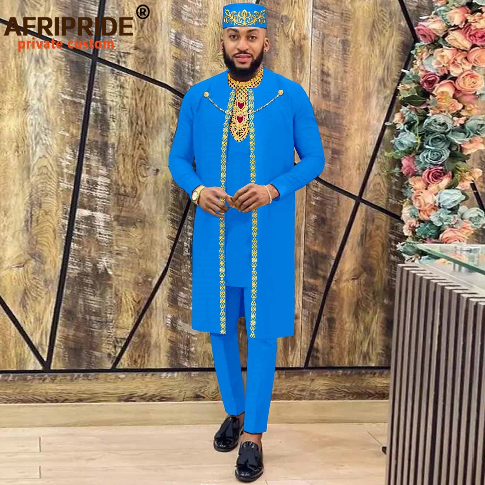 African Clothes for Men Agbada Robes Embroidery Shirts Pants Hats 4 Piece Set Chain Dashiki Outfits for Wedding Evening A2216013 - Bekro's ART