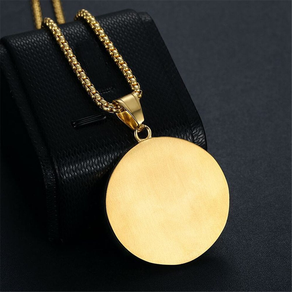 Moon And Stars Pendand &amp; Chain Gold Color Iced Out Bling Round Necklace for Men Hip Hop Jewelry - Bekro's ART