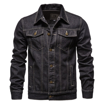 New  Cotton Denim Jacket Men Casual Solid Color Lapel Single Breasted Jeans Jacket Men Autumn Slim Fit Quality Mens Jackets - Bekro's ART