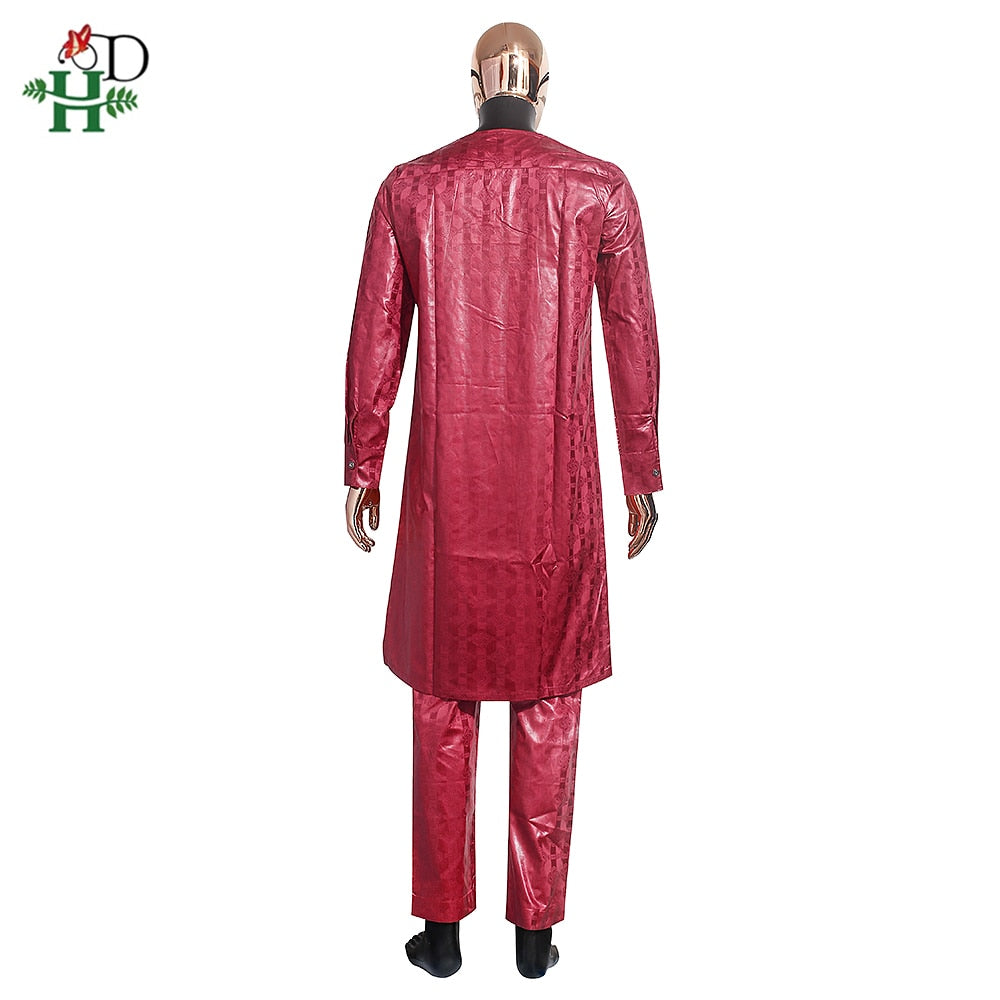 H&D African Clothes for Men Tradition 2 Pcs Set Wedding Party Bazin Riche Embroidered High Quality African Wedding Party Wear - Bekro's ART
