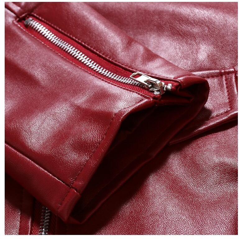 Men Red Leather Jackets Slim Fit Pu Motorcycle Jackets New Fashion Male Diagonal Zipper Leather Coats Spring Casual Jackets - Bekro's ART