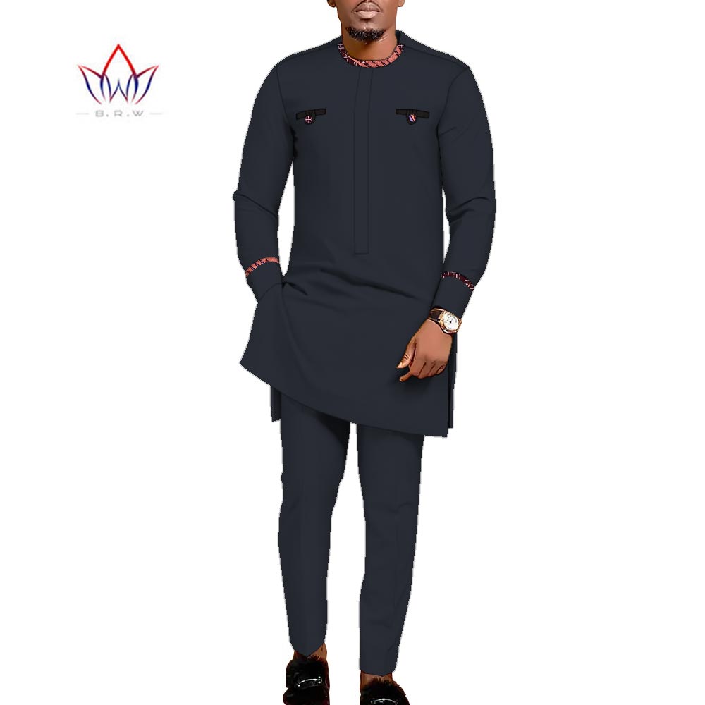 Long Sleeve African Men's Suit Top Pants Set 2 Pieces Outfit Set African Clothing For Men Suit Dashiki Shirt Trouser wyn1601 - Bekro's ART