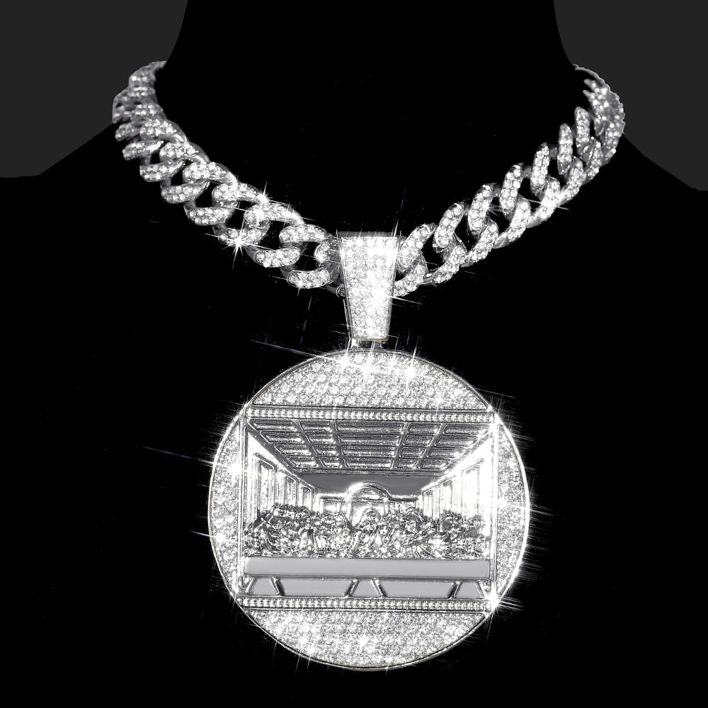 Full Drilling Last Supper Pendant Necklace Men's Jewelry Iced Out Cuban Link Necklaces Fashion Men Hip Hop Jewelry Men Chain - Bekro's ART