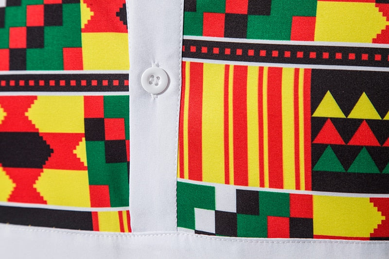 Summer Ethnic Style Printed Shirt Men Short Sleeve African Clothes Dashiki Tops Stand Collar Streetwear Camisa - Bekro's ART