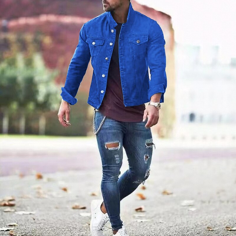 Autumn  Winter New Male jeans jackets Pure Color Cowboy Simple Men's Leisure Short Denim Jacket - Bekro's ART
