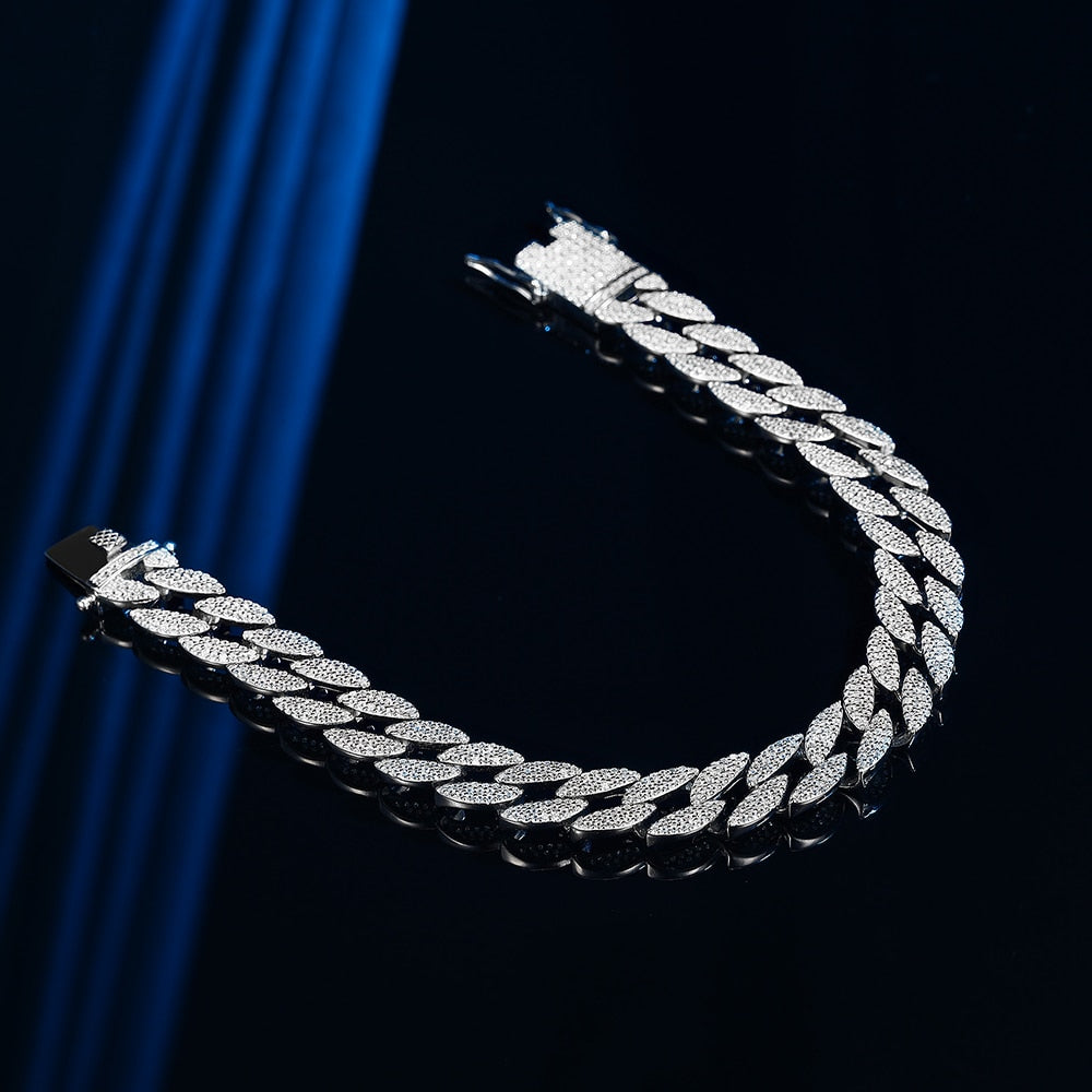 Real 925 Silver 1 cm Wide Cuban Chain 16-24 CM Bracelet Pave Full 1.1 mm Zircon Hip Hop Rock Fine Jewelry For Men Women - Bekro's ART