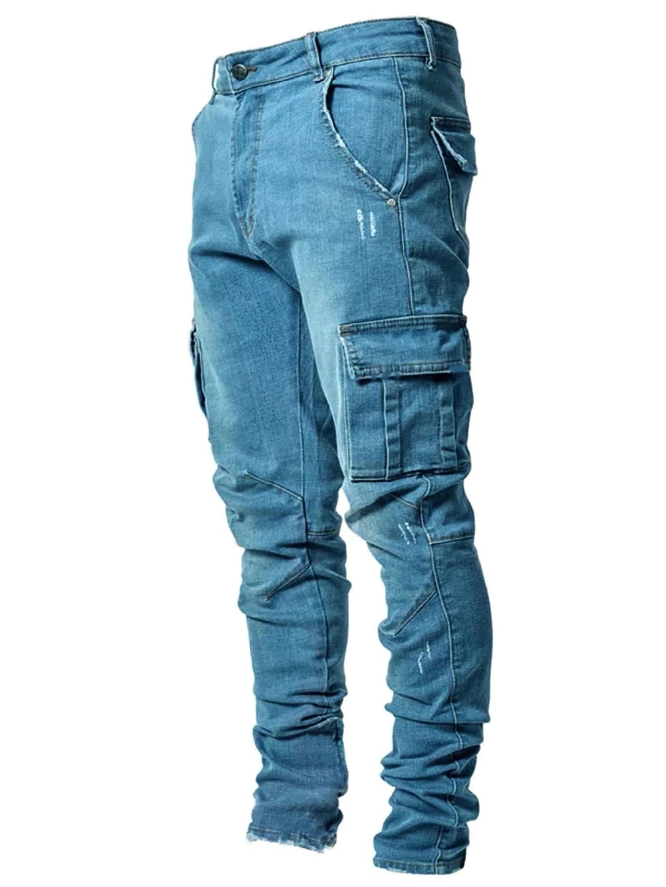Newest Europe Jeans Men Pencil  Pants Casual Cotton Denim Ripped Distressed Hole New Fashion Pants Side Pockets Cargo - Bekro's ART