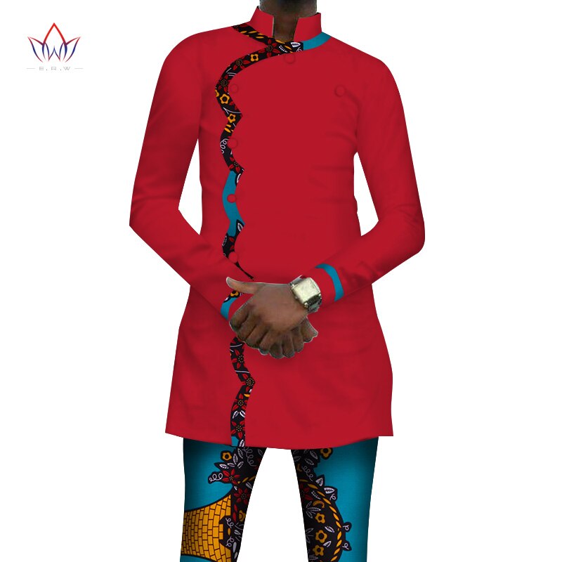 Bazin Riche African Print Africa Style Button Top and Pants Sets Ankara Clothes 2 Pieces Pant Sets Mens African Clothing WYN408 - Bekro's ART