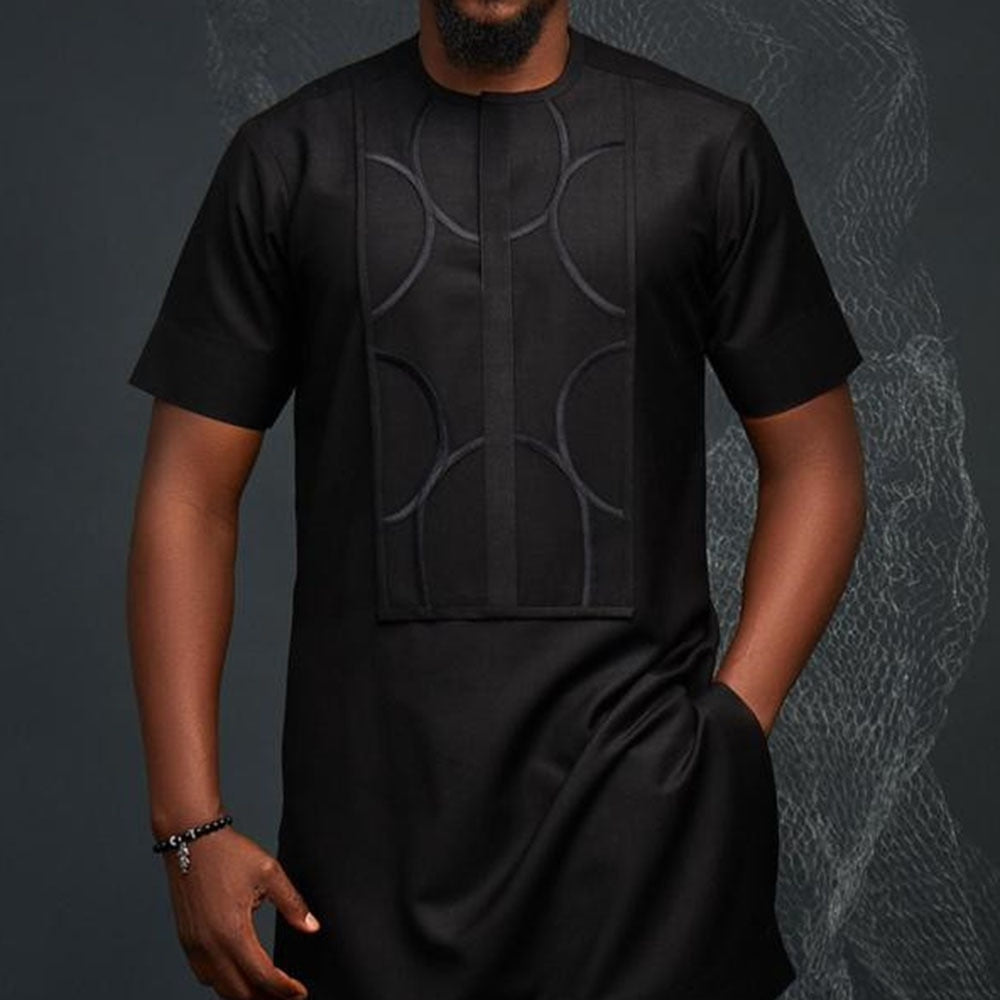 Summer New Men's Sets Short Sleeve Round Neck Solid Color Simple Shirt and Casual Pants Two-piece African Men's Suit - Bekro's ART
